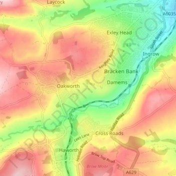 Mapa topográfico Cackleshaw, altitud, relieve