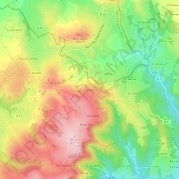 Mapa topográfico Cagnac, altitud, relieve
