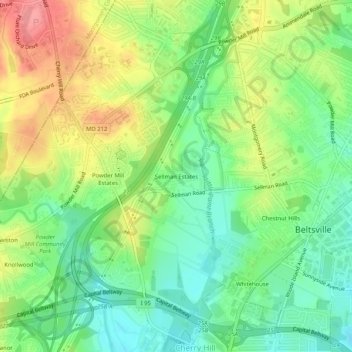 Mapa topográfico Sellman Estates, altitud, relieve