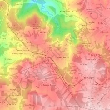 Mapa topográfico A Castellana, altitud, relieve