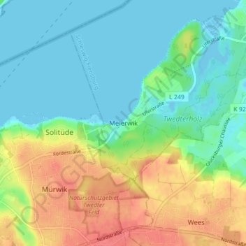Mapa topográfico Meierwik, altitud, relieve