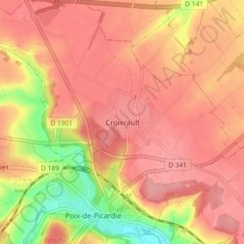 Mapa topográfico Croixrault, altitud, relieve