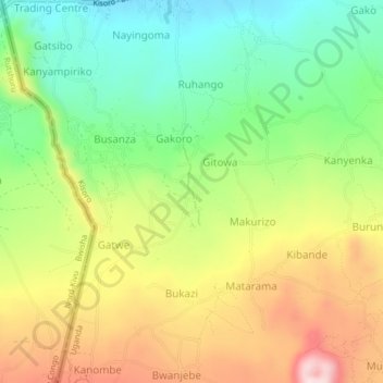 Mapa topográfico Gatwe, altitud, relieve