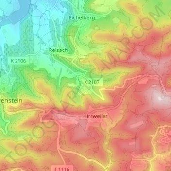 Mapa topográfico Lichtenstern, altitud, relieve