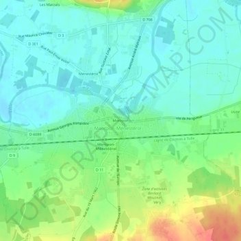 Mapa topográfico Montpon, altitud, relieve
