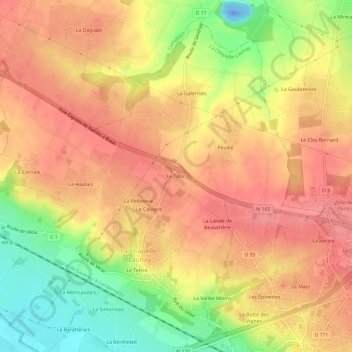 Mapa topográfico Le Tillon, altitud, relieve