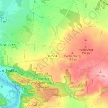 Mapa topográfico Zottewitz, altitud, relieve