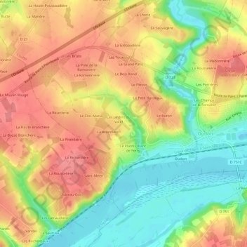 Mapa topográfico Le Vaud, altitud, relieve
