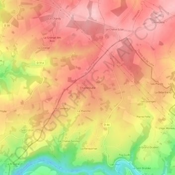 Mapa topográfico Chanteloube, altitud, relieve