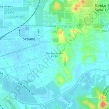 Mapa topográfico Kampung Labu Lanjut, altitud, relieve