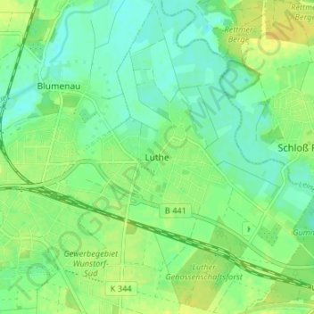 Mapa topográfico Luthe, altitud, relieve