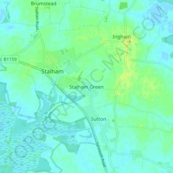 Mapa topográfico Stalham Green, altitud, relieve