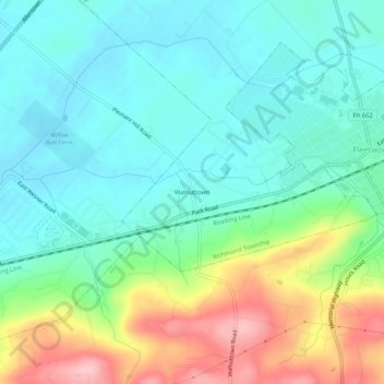 Mapa topográfico Walnuttown, altitud, relieve