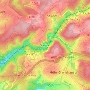 Mapa topográfico Grenzau, altitud, relieve