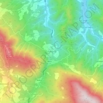 Mapa topográfico Polcanto, altitud, relieve