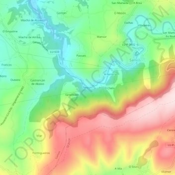 Mapa topográfico Teiguín, altitud, relieve