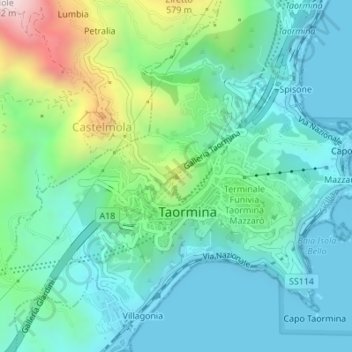 Mapa topográfico Monte Tauro, altitud, relieve