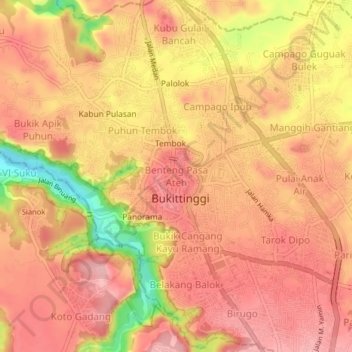 Mapa topográfico Benteng Pasar Atas, altitud, relieve