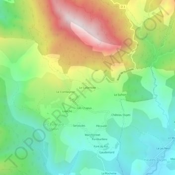Mapa topográfico Le Colombier, altitud, relieve