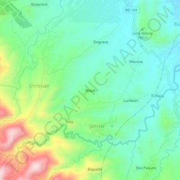 Mapa topográfico Bique, altitud, relieve
