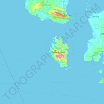 Mapa topográfico Kabaena, altitud, relieve