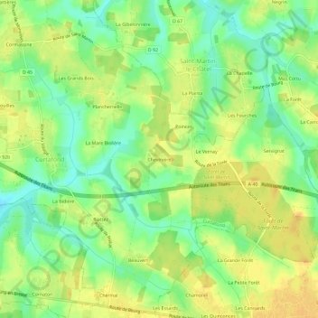 Mapa topográfico Chevinière, altitud, relieve