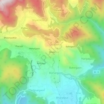 Mapa topográfico Dhulai, altitud, relieve