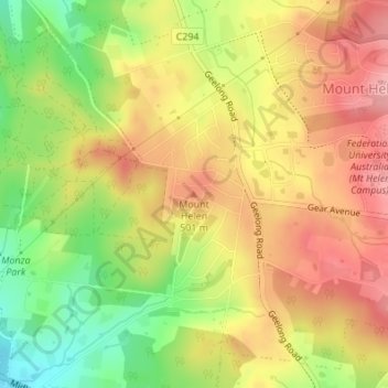 Mapa topográfico Mount Helen, altitud, relieve