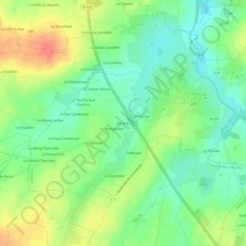 Mapa topográfico Perdriel, altitud, relieve