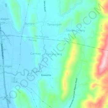 Mapa topográfico Palintucang, altitud, relieve
