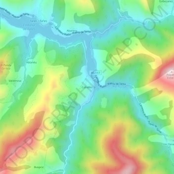 Mapa topográfico Coballes, altitud, relieve