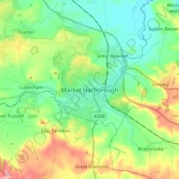Mapa topográfico Market Harborough, altitud, relieve