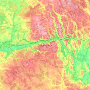 Mapa topográfico Smolensk, altitud, relieve