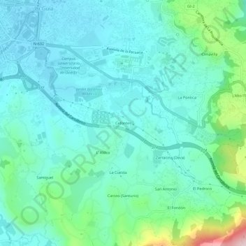 Mapa topográfico Cefontes, altitud, relieve