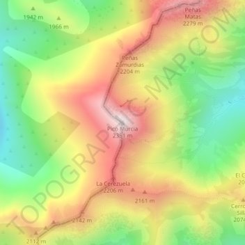 Mapa topográfico Pico Murcia, altitud, relieve