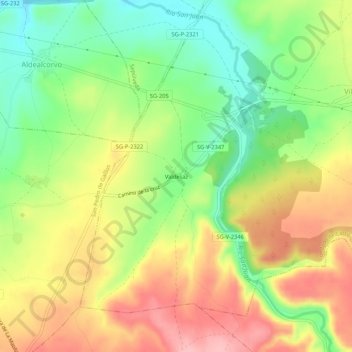 Mapa topográfico Valdesaz, altitud, relieve