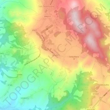 Mapa topográfico Grutti, altitud, relieve