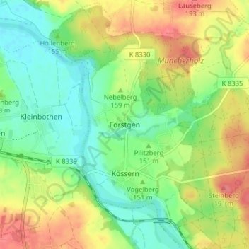 Mapa topográfico Förstgen, altitud, relieve