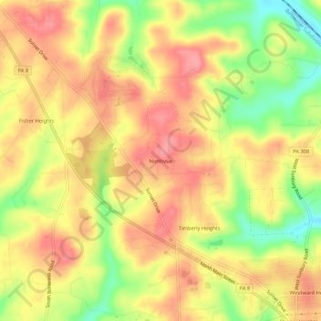 Mapa topográfico Northvue, altitud, relieve