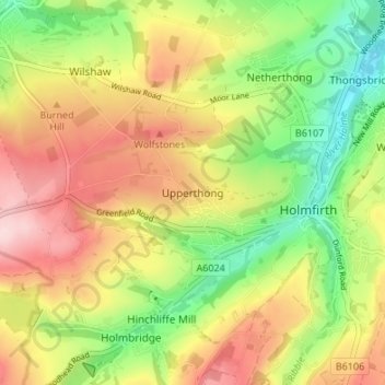 Mapa topográfico Upperthong, altitud, relieve
