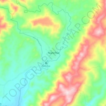 Mapa topográfico Nunchía, altitud, relieve