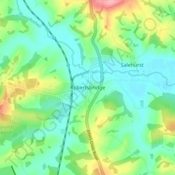 Mapa topográfico Robertsbridge, altitud, relieve