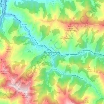 Mapa topográfico Moreda, altitud, relieve