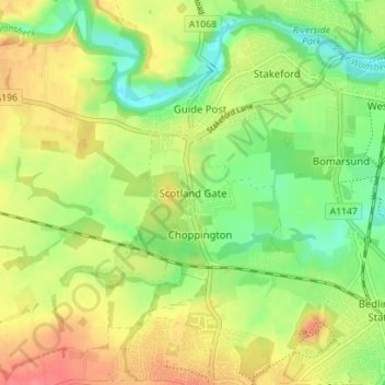 Mapa topográfico Scotland Gate, altitud, relieve