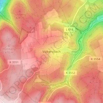 Mapa topográfico Völkersbach, altitud, relieve