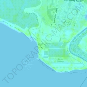 Mapa topográfico Bagan Lalang, altitud, relieve