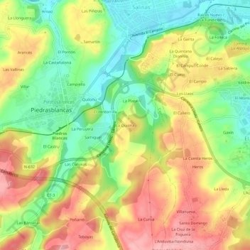 Mapa topográfico La Quiona, altitud, relieve