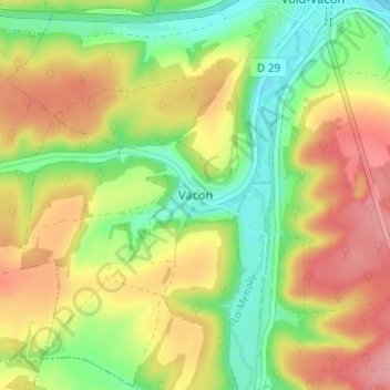 Mapa topográfico Vacon, altitud, relieve