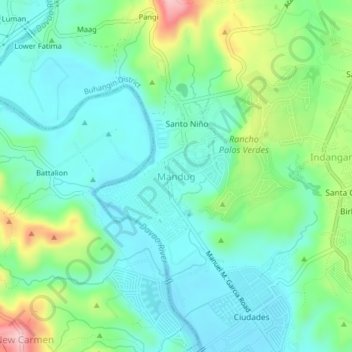 Mapa topográfico Mandug, altitud, relieve