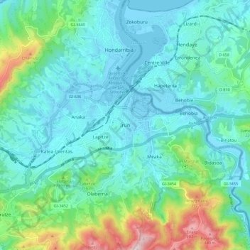 Mapa topográfico Irún, altitud, relieve